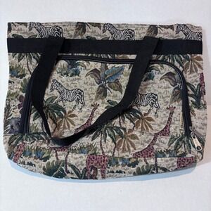Vintage Bovano USA Women's Tapestry Tote Bag Safari Animal Print Giraffe Zebra